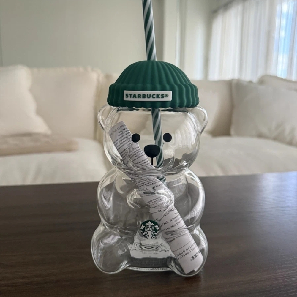Starbucks Green Bear Glass with Straw